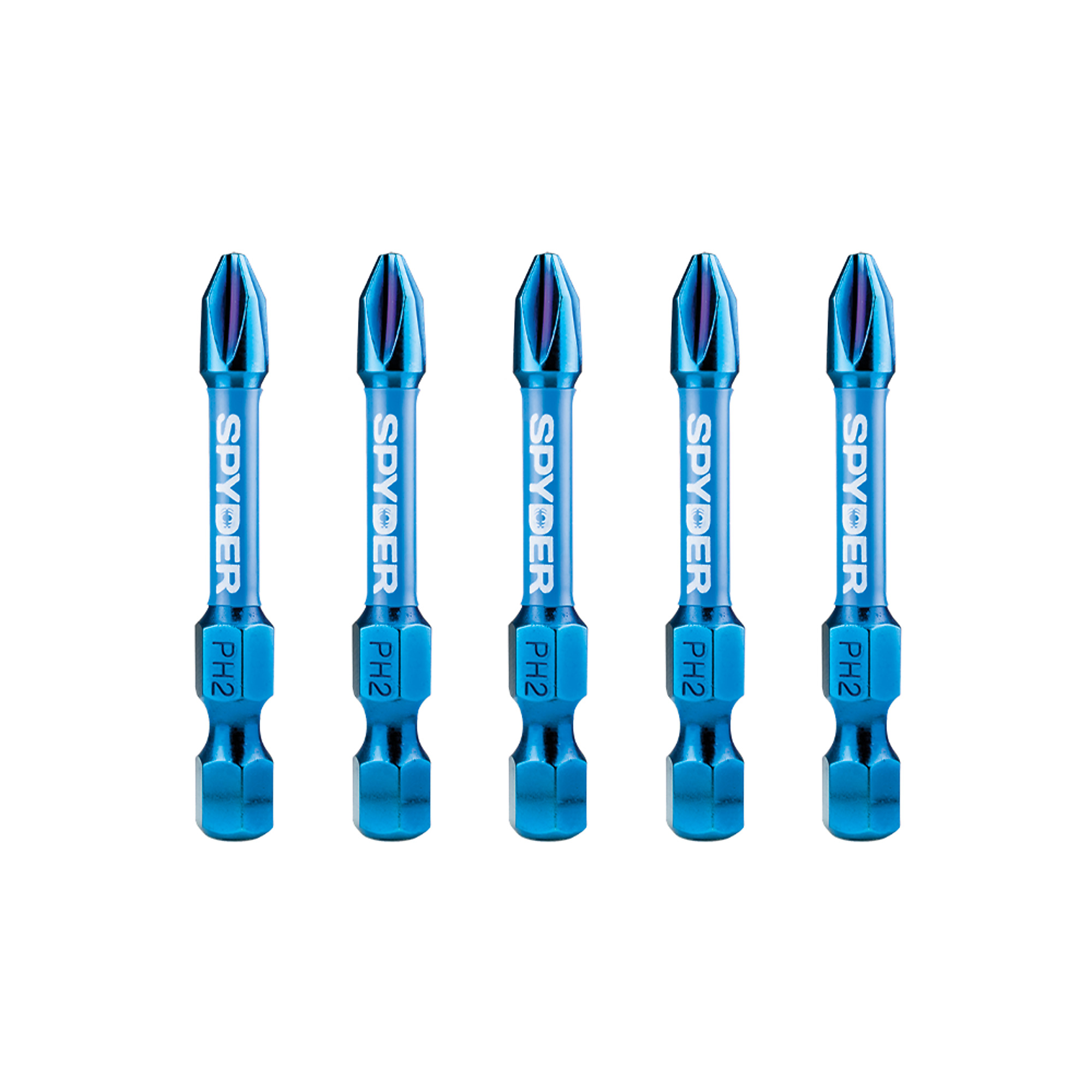 SPYDER Mach-Blue™, 5Pc 1/4in. X 2in. Mach-Blue Impact Driver Bit, Ph2 Included (qty.) 5 Model# 19087
